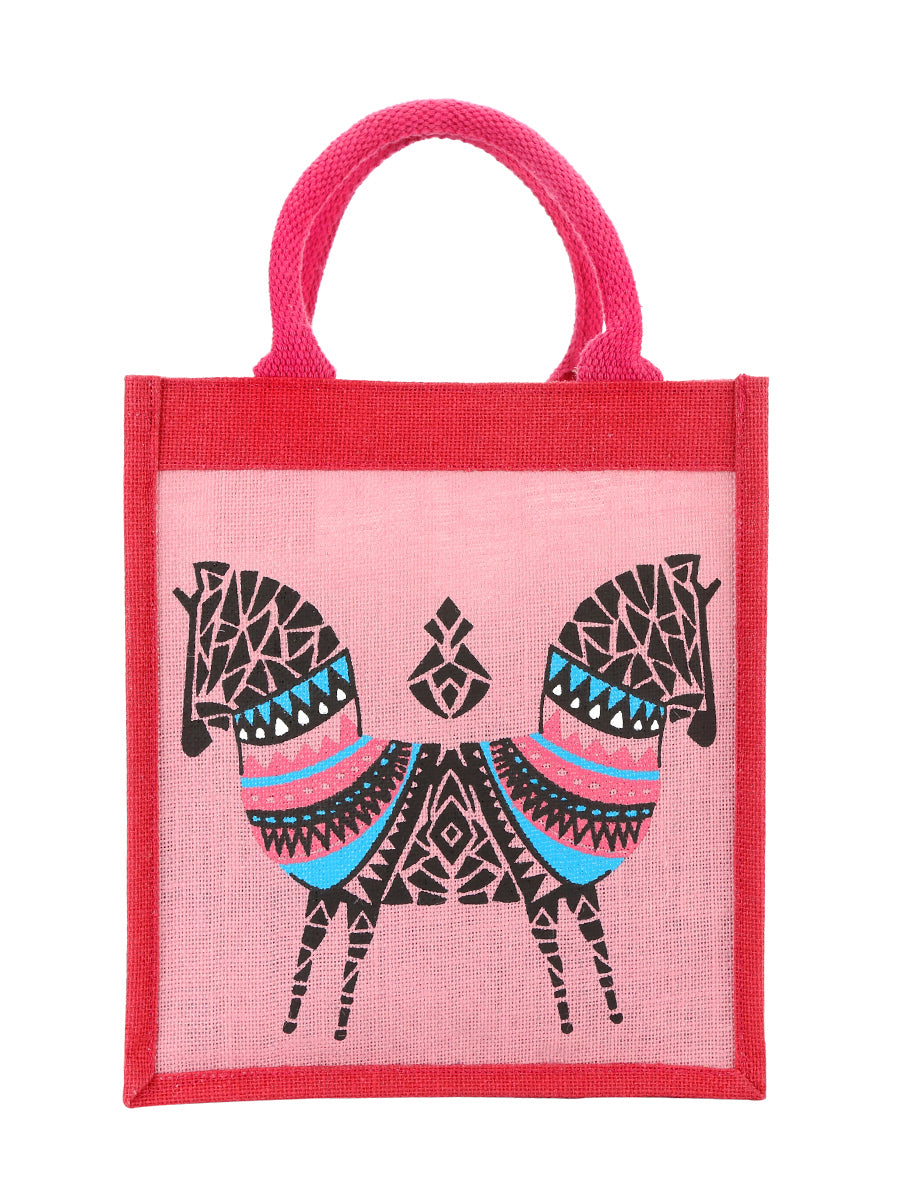 12 X 11 X 7 - DOUBLE ZEBRA PRINT LUNCH BAG (B-072-PINK)