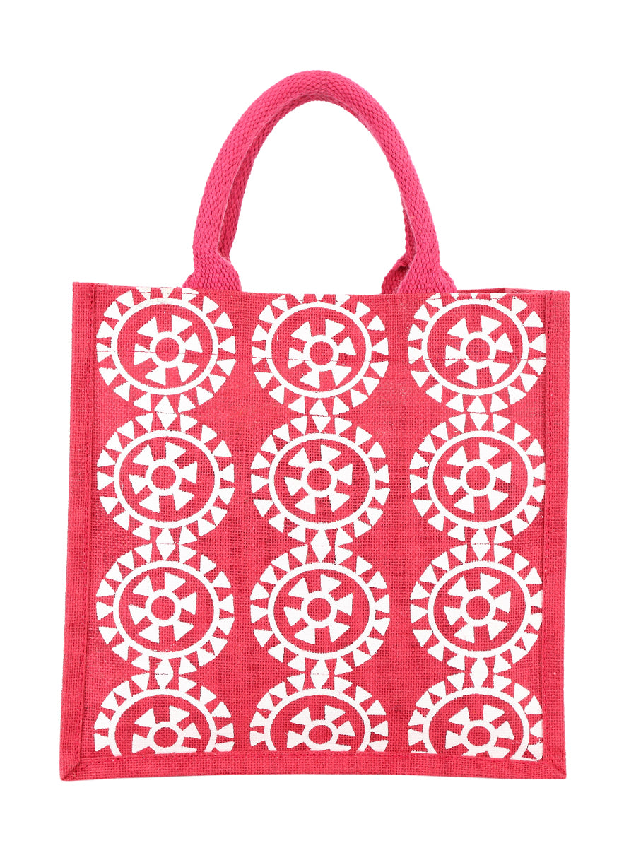 12 X 12 X 7 - ROUND PRINT ALL OVER LUNCH BAG (B-055-HOT PINK)