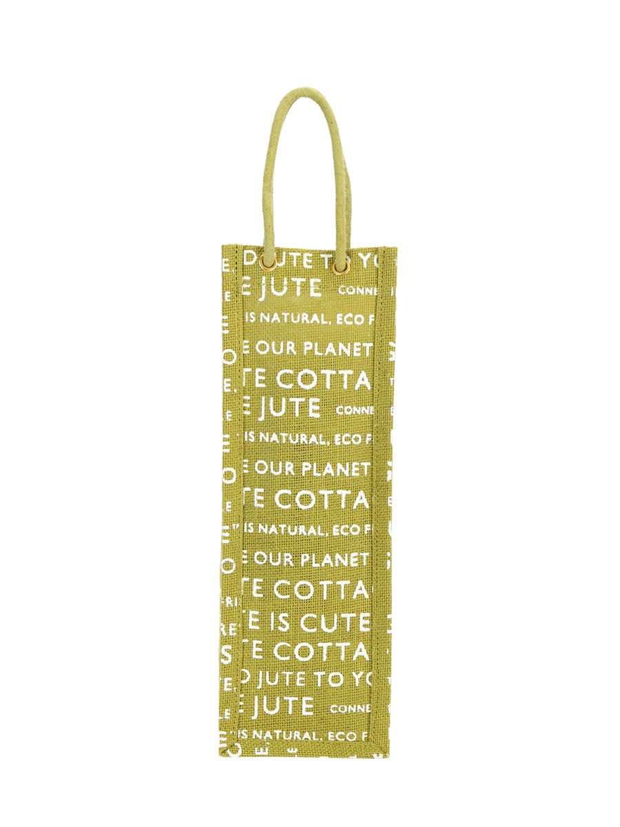 BOTTLE BAG JUTE COTTAGE PRINTED (B-062-OLIVE GREEN)