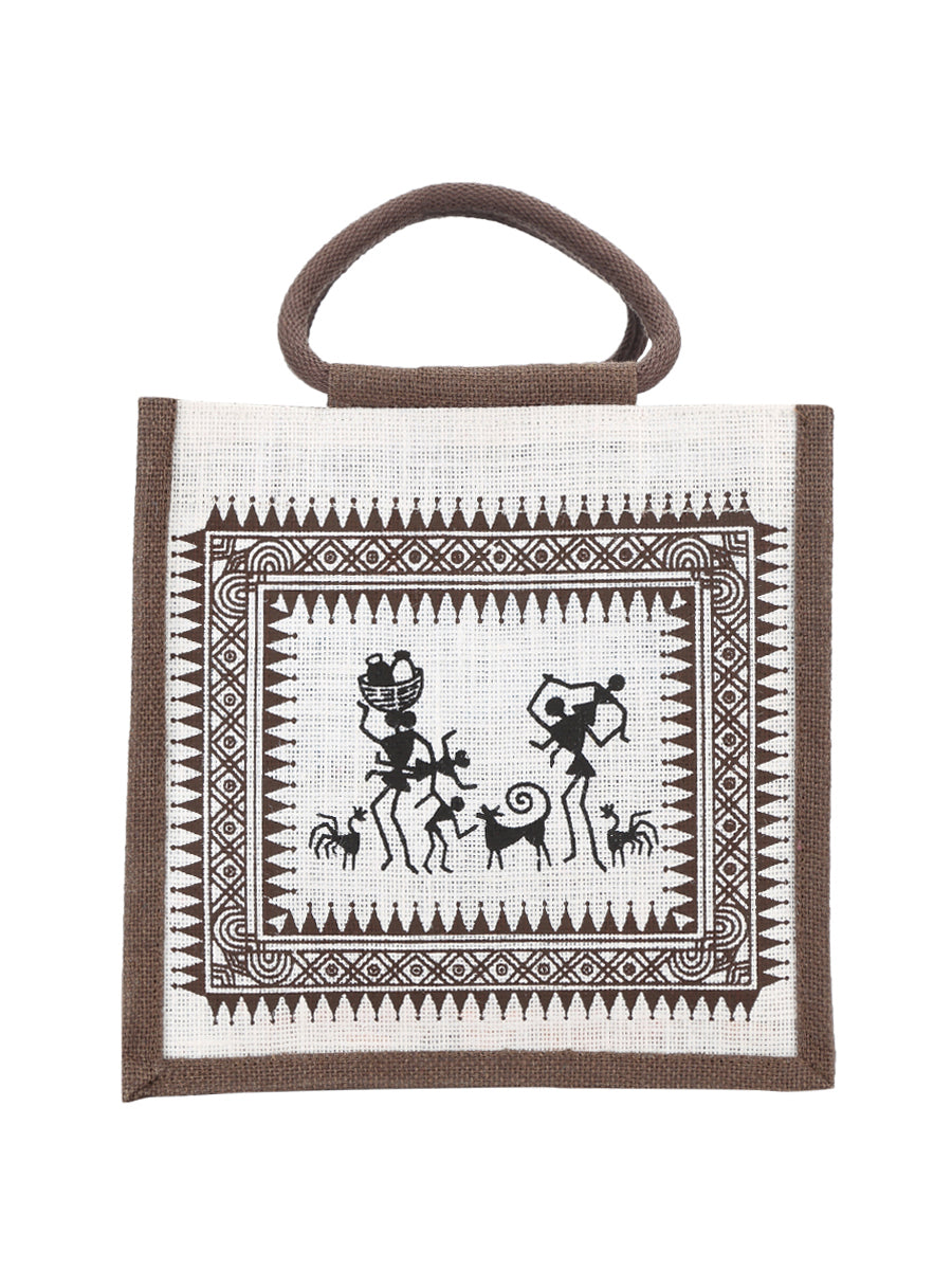10 X 10 X 7 - WARLI PRINT LUNCH ZIPPER (B-058-BROWN)