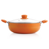 Nirlon Ceramic Non Stick Induction Aluminium Kadhai With Glass Lid | 2.25 Litres | Orange