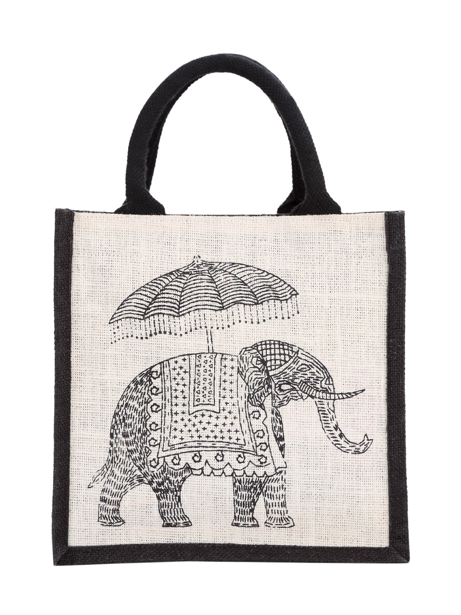 10 X 10 X 7 - ELEPHANT PRINT ZIPPER (B-074-BLACK)
