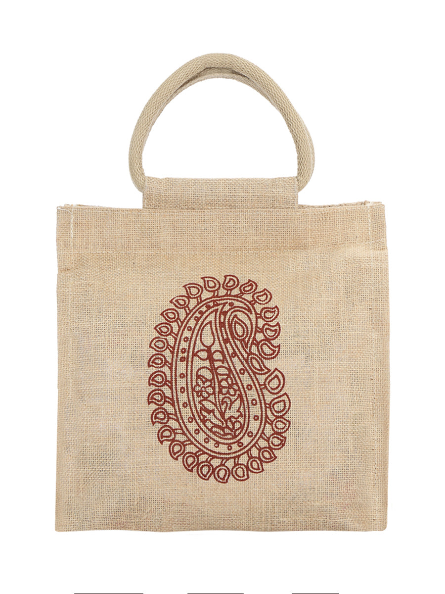 JUTE COTTAGE PAISLEY ZIPPER LUNCH BAG, SUSTAINABLE, ECO-FRIENDLY, 100% GENUINE JUTE, STYLISH (NATURAL 10X10X6)