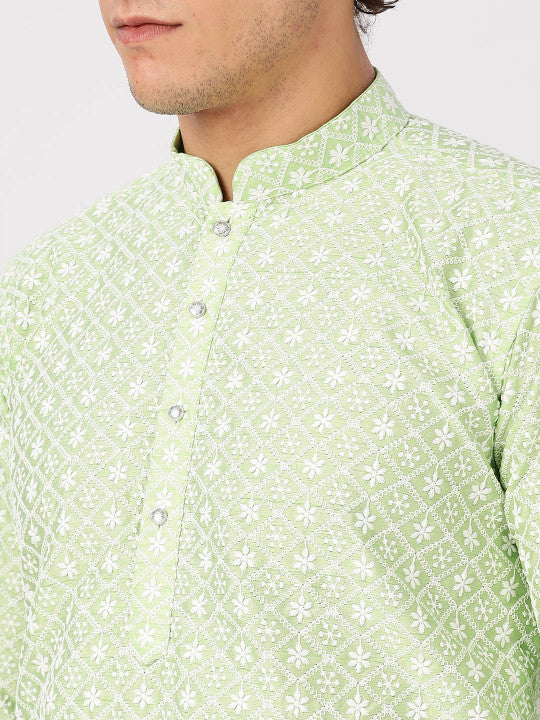 Ethnic Motifs Embroidered Thread Work Cotton Straight Kurta