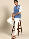 Anouk x Neel Gaon Men Blue & White Pure Cotton Embroidered Nehru Jacket