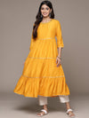 ISHIN Women's Silk Mirror Work Mustard Anarkali Kurta