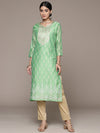 ISHIN Women's Silk Ethnic Motifs Mint Straight Kurta