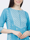 Vishudh Women Turquoise Blue & White Ethnic Motifs Printed Kurta