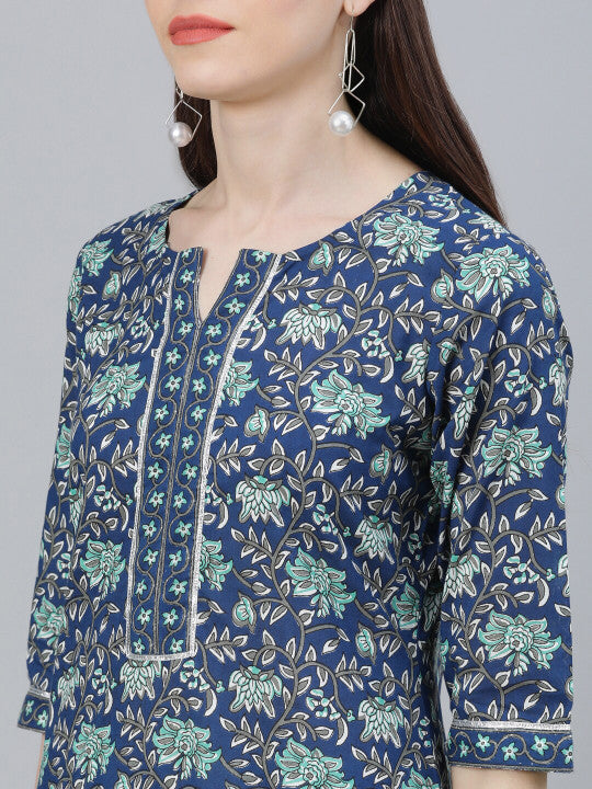 Libas Women Blue Printed Kurta with Palazzos & Dupatta