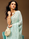 Sangria Turquoise Blue Embellished Pure Georgette Saree