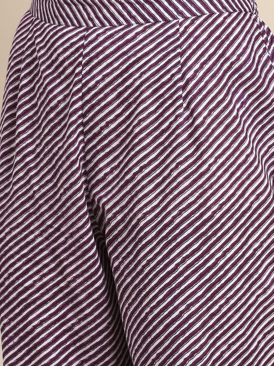 Women Purple Ethnic Motifs Printed Pure Cotton Kurta with Trousers & Dupatta