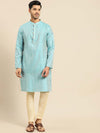 Amodh by Kisah Men Turquoise Blue Kurta (Set of 2)