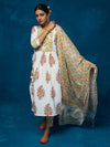 Likha White Floral Hand Block Printed Kurta, Pant & Dupatta LIKSKD89 (Set of 3)