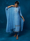 Likha Blue Hand Embroidered Kurta, Pant & Dupatta LIKSKD53 (Set of 3)