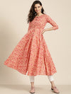 Shae by Sassafras Women Peach-Coloured & Pink Printed Anarkali Kurta