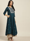 Sangria Women Navy Blue & White Mirror Work Anarkali Kurta