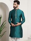 Sonjanya Men Teal Green Embroidered Straight Kurta