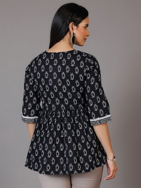 Libas Paisley Printed Keyhole neck Three-Quarter Sleeves Pure Cotton A-Line Kurti