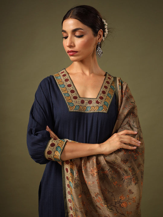 anayna Ethnic Motifs Pure Cotton Kurta With Trousers & Dupatta