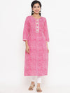 Yufta Women Leheriya Printed Gotta Patti Kurta