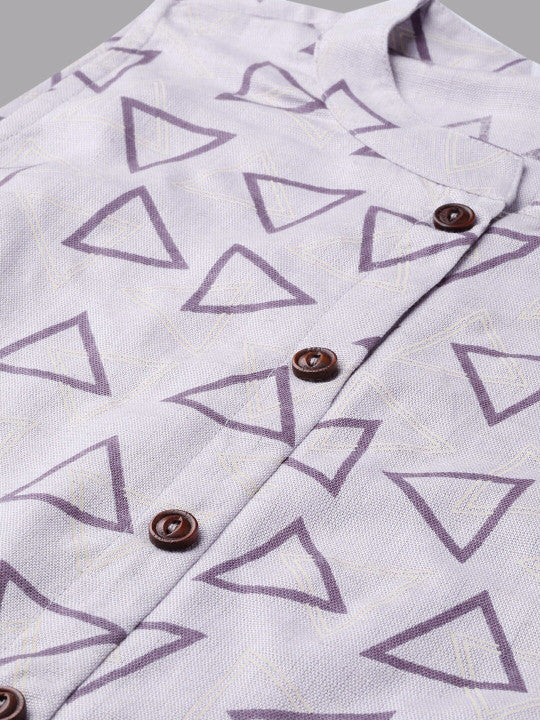 anayna Women Lavender Geometric Screen Printed Straight Kurta