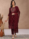 Fabmora Women Ethnic Motifs Embroidered Regular Thread Work Kurta with Trousers & With Dupatta