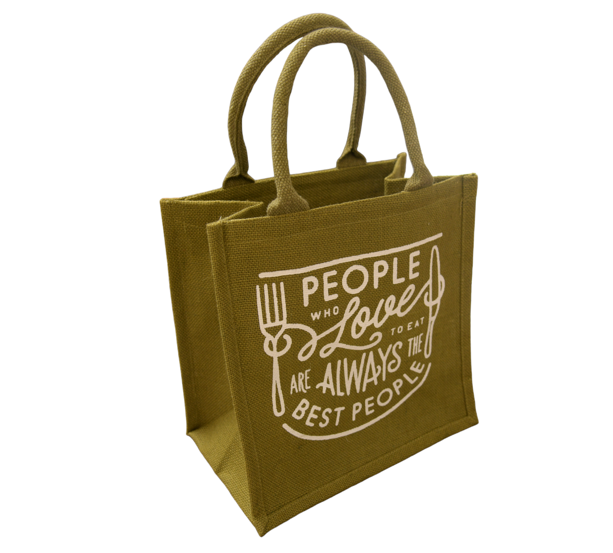JUTE COTTAGE LOVE TO EAT PRINT LUNCH ZIPPER, SUSTAINABLE, ECO-FRIENDLY, 100% GENUINE JUTE, STYLISH (OLIVE GREEN 12X12X7)