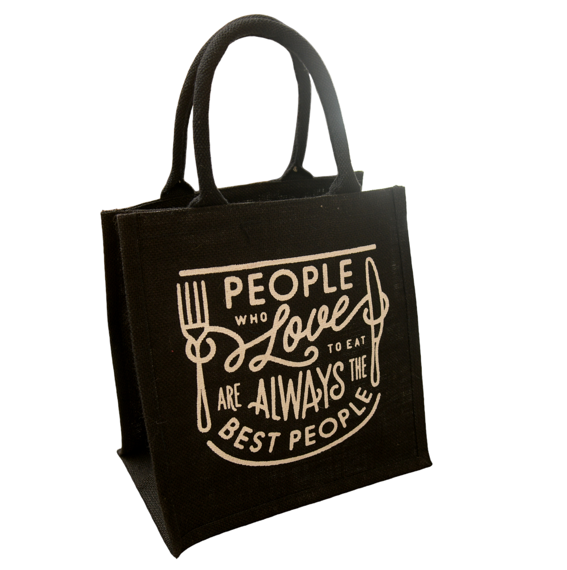 JUTE COTTAGE LOVE TO EAT PRINT LUNCH ZIPPER, SUSTAINABLE, ECO-FRIENDLY, 100% GENUINE JUTE, STYLISH (BLACK 12X12X7)