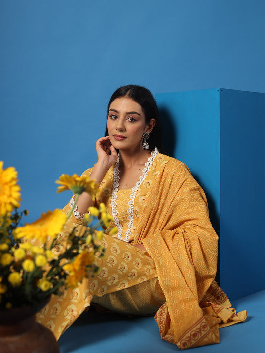 anayna Printed Regular Pure Cotton Kurta with Trousers & With Dupatta