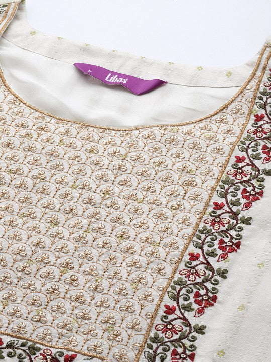 Libas Floral Embroidered Kurta with Trousers & With Dupatta