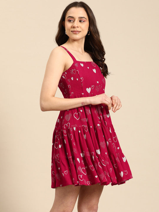 Anayna Print Square Neck Crepe Fit & Flare Mini Dress, S