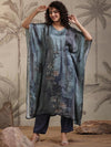 Scakhi Floral Printed V-Neck Three-Quarter Sleeves Satin Kaftan Top With Trouser