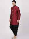 Vastramay Men Maroon Self-Design Sherwani Set