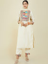 Soch Women Cream Yoke Design Pure Silk Kurta With Trousers & Dupatta - M