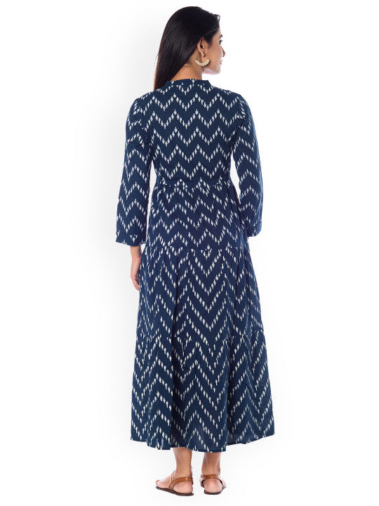 Women Blue Printed Fit and Flare Dress