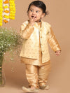 Vastramay Sishu Infant Boys Rose Gold Silk Blend Kurta & Pyjamas With Gold Woven Nehru Jacket