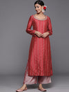 Libas Pink Embroidered Silk Straight Kurta