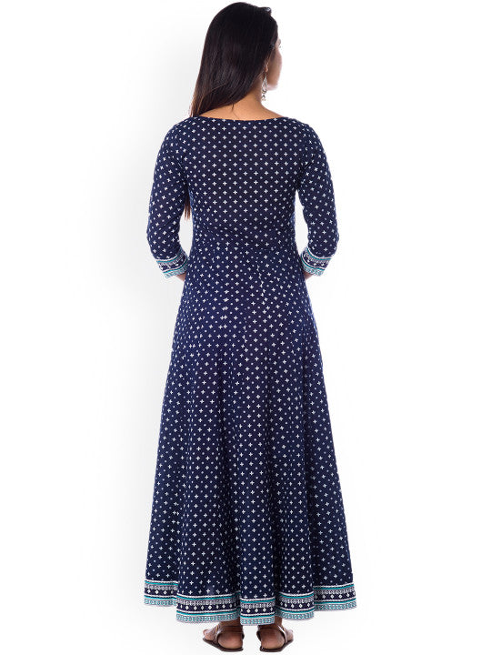 Women Navy Blue Printed Maxi Dress
