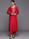 Libas Pink Embroidered Silk Straight Kurta