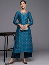 Libas Teal Embroidered Silk Straight Kurta