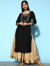 Libas Black Yoke Design Silk Straight Kurta