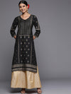 Libas Black Printed Silk Straight Kurta