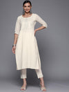 Libas Off White Yoke Design Cotton Straight Kurta