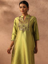 Libas Green Yoke Design Silk Straight Kurta