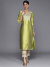 Libas Green Yoke Design Silk Straight Kurta