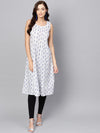 Anayna Women White & Blue Printed A-Line Kurta