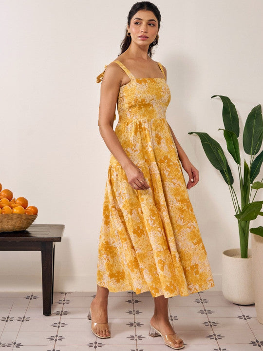 anayna Floral Printed Sleeveless Cotton Fit & Flared Ethnic Dress