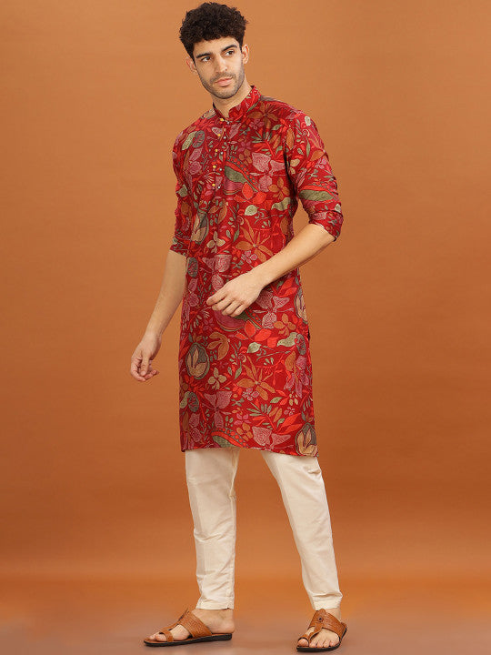 Anouk Mandarin Collar Floral Printed Straight Kurta