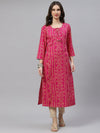 PIROH Womens Rayon Bandhani Print Straight Kurta - Rani Pink