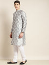 Sojanya Men Grey & Golden Ethnic Motifs Kurta